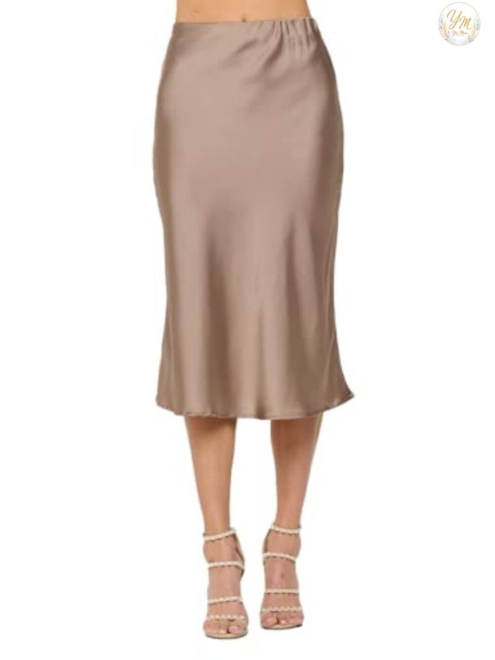 High Waist A-Line Satin Midi Skirt Made in USA